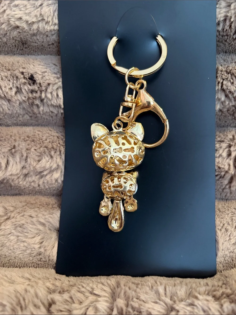 Sparkling Cat Keychain with Pink Gem